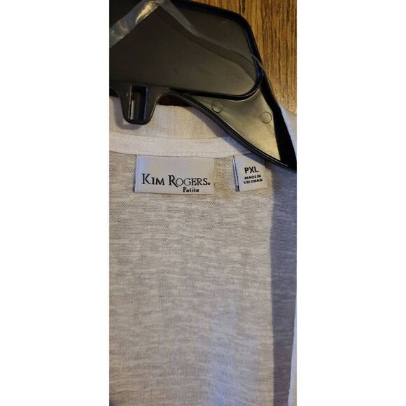 NWT Kim Rogers white open cardigan with blue/green Paisley print at bottom - Picture 3 of 6